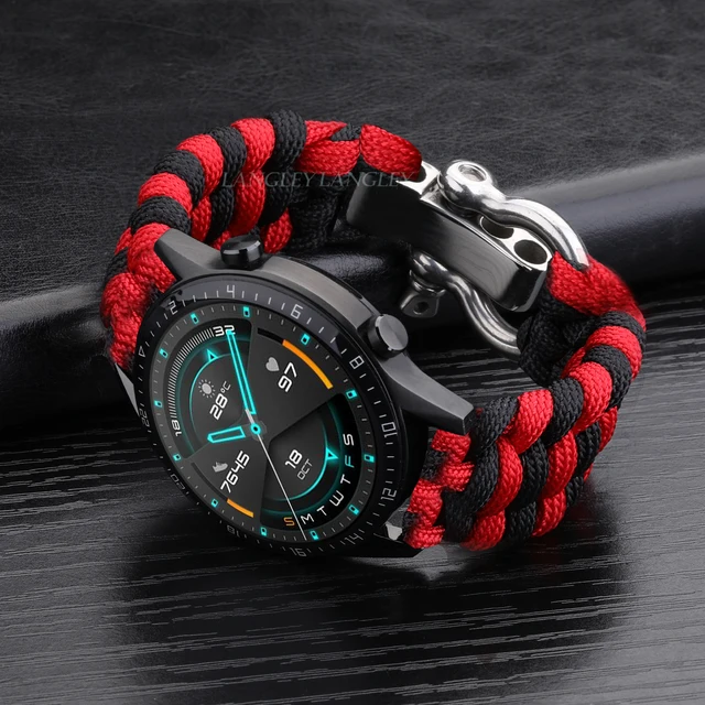 20 22mm Strap for Samsung Galaxy Watch 3 41mm 45mm Watch Band 42mm 46mm for Huawei Watch GT 2e Adjustable Buckle Rope Bracelet Black Red
