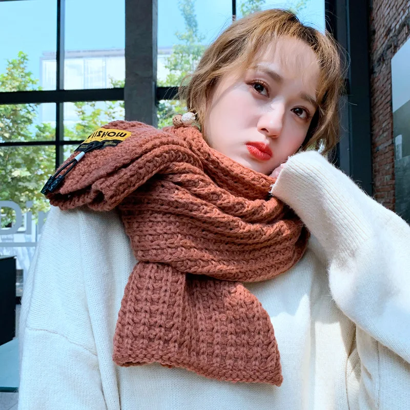 Дизайн в Корейском стиле Лидер продаж осенью и зимой Для мужчин's и Для женщин пары вязаные однотонные Цвет пряжи шарф Горячая толстый теплый маркировки S