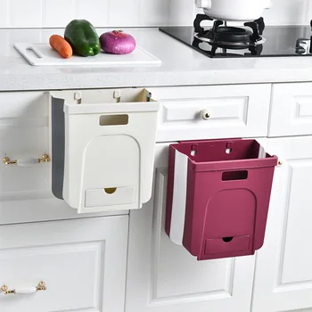 

Hanging Waste Bins Mounted Cabinet Door Trash Can Car Garbage Bin Foldable Large Capacity Dustbin Garbage Kitchen Organizer