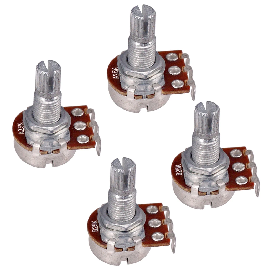 Metric Full Size 18mm Split Shaft Pots A25K & B25K Guitar Potentiometers (4 Pieces)