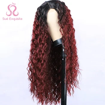 SUe wykwintne peruka z długimi kręconymi włosami peruki syntetyczne dla czarnych kobiet czerwony Cosplay żaroodporne środkowa część peruka dla kobiet tanie i dobre opinie SUe EXQUISITE Włókno odporne na wysoką temperaturę long Codziennego użytku CN (pochodzenie) Curly Tylko 1 sztuka