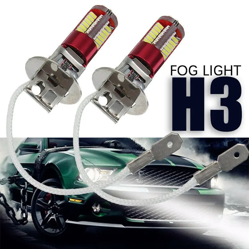 2x H3 4014 57-SMD 4014 светодиодный автомобиль лампа для противотуманной фары 6000 К яркий белый AC/DC 12V