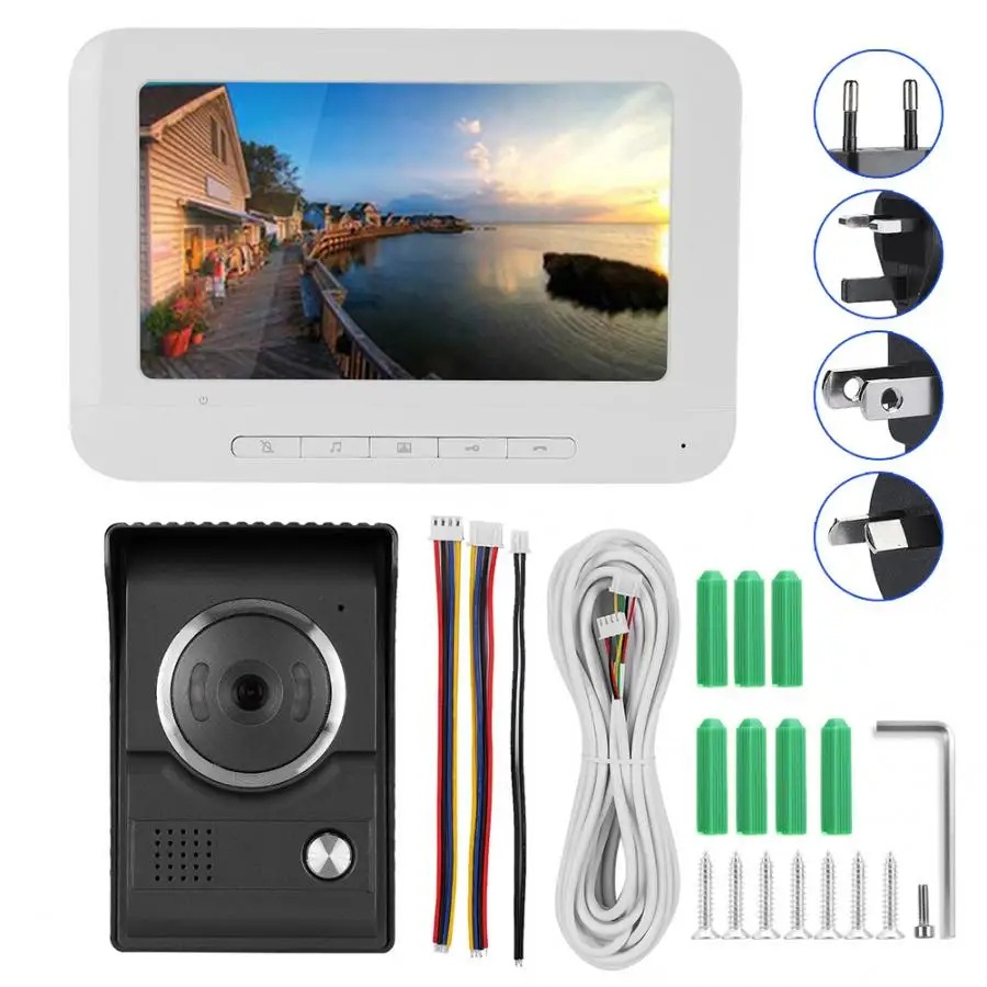 7 дюймовый ИК TFT LCD Цвет HD видео домофон монитор дверной звонок и наблюдение 100 240V