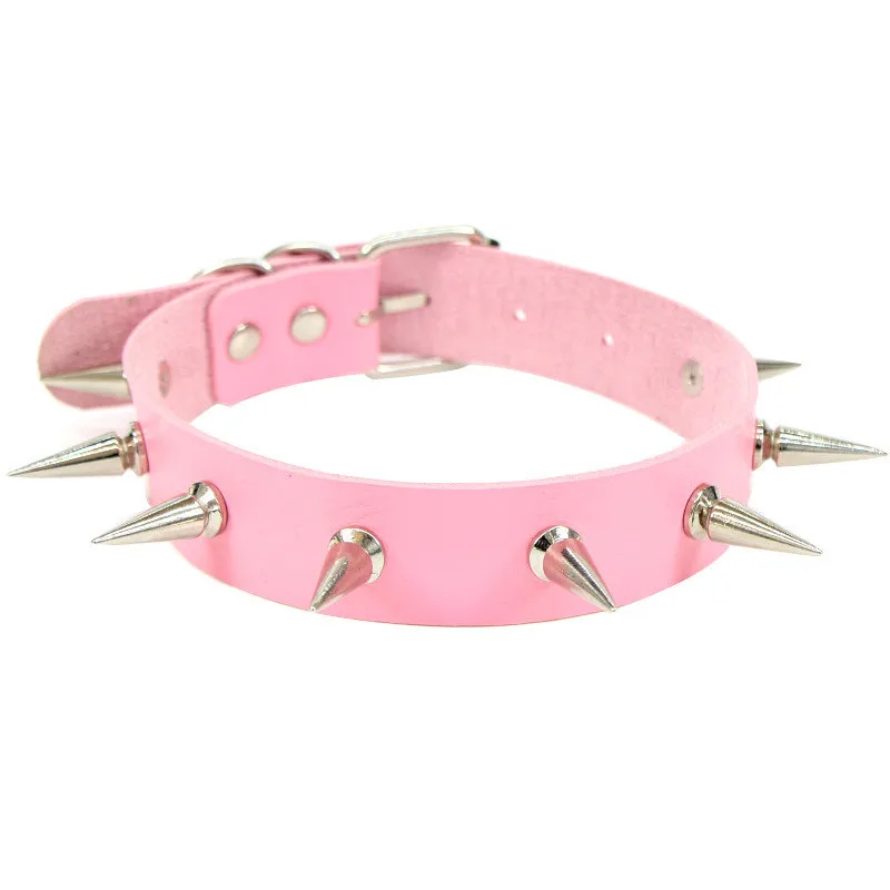 2024 Neue Punk Spike Halsband Halskette aus Leder mit Nieten und Anhänger Gothic Schmuck 7