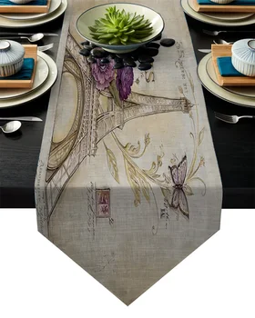 

Vintage Paris Tower Butterfly Table Runner Table Flag Home Party Decorative Tablecloth Table Runners for Wedding