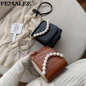 

Alligator Small Crossbody Bags For Women 2020 Pearl Chains Desinger Handbags Fashion Shoulder Messenger Bag Lady Phone Purses