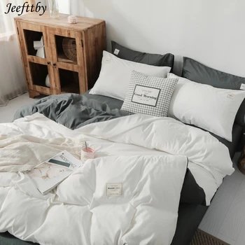 

Winter New Solid White Grey Bedding Set Bed Linen Flat Bed Sheet Duvet Cover Pillowcase Queen Full Single 3 / 4pcs Home Textiles
