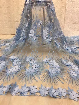 

African 3D Lace Fabric 2018 High Quality Lace French Lace Fabric Beaded Nigerian Tulle Mesh Lace Material For Dress