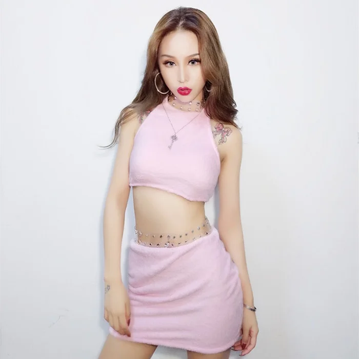 2 pieces set Женский ночной клуб бар Дискотека джаз танцевальные костюмы сексуальный диджей певича хип хоп Полюс костюм для танцев топы юбка 2 шт. DWY2044 - Цвет: 2 pieces set