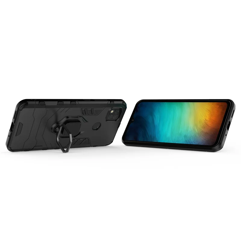 Dành Cho Xiaomi Redmi 9 Ốp Lưng Chống Sốc Giáp Xe Nhẫn Giá Đỡ Đứng Bao Da Dành Cho Redmi 9A 9C Silicone Ốp Lưng Trường Hợp xiaomi leather case design