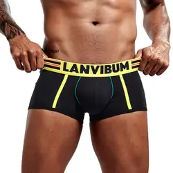 LANVIBUM модный бренд мужское Сексуальное белье боксеры чистого цвета с принтом Боксеры Трусы с отдельной секцией для пениса скольжения homme