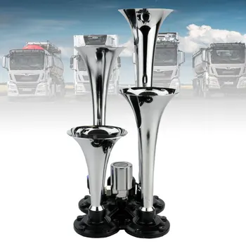 

Air Horn Car Truck Silver Metal Quad 4 Trumpet Kit High Quality Chrome New 4 Horns Kit Quad 4 Trumpet Quad Air Horn