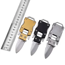 EDC – Mini couteau de poche pliable en acier inoxydable, avec porte clés, outils d'auto défense pour Sports de plein air, Camping, randonnée, chasse, survie 