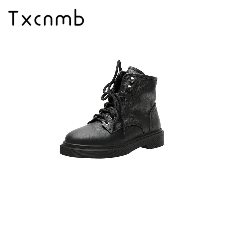 

TXCNMB 2019 New Style Genuine Leather Ankle Boots Round Toe Thick Low Heel Chelsea Boots Calf Leather Boots Women Shoes Woman