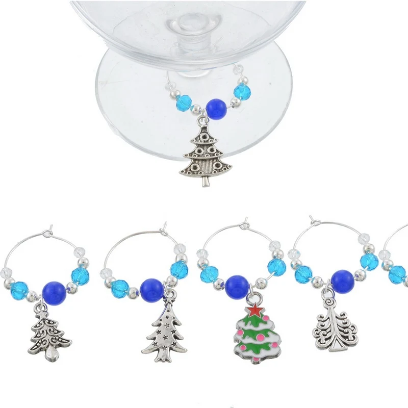 New6PCs/коробка смешанных амулеты для Винных Бокалов со снеговиками, с северными оленями Кристальные снежинки украшение для бокала вина эмаль подвеска рождественские украшения стола
