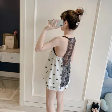 HaloSweet Summer Sling Sexy Sleepwear Women Pijama Suit Female Lace Top Home Clothes For Women Kawaii Shorts Two Piece Pyjama