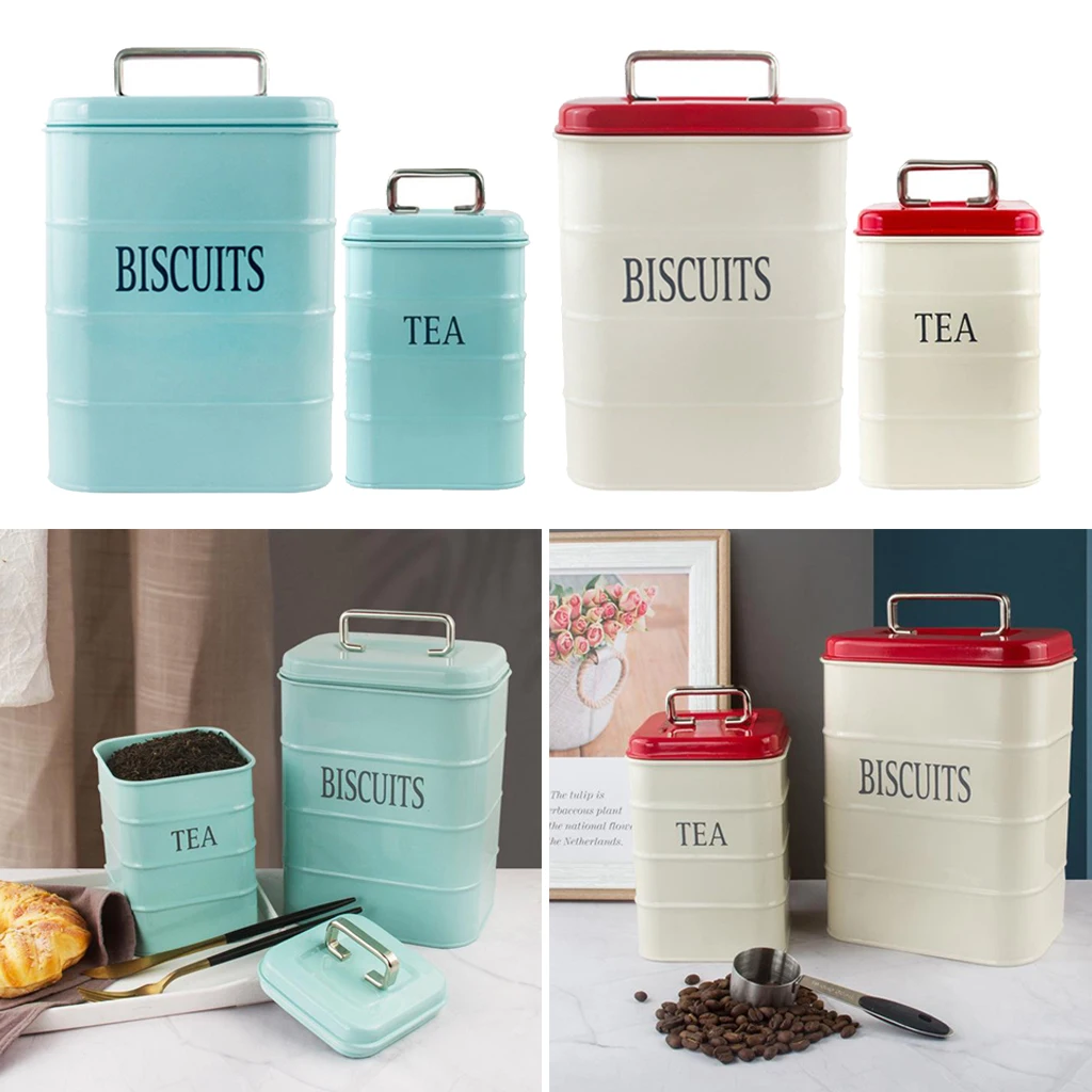 

2pcs Vintage Style Metal Candy Trinket Tin Storage Box with Carrying Handle