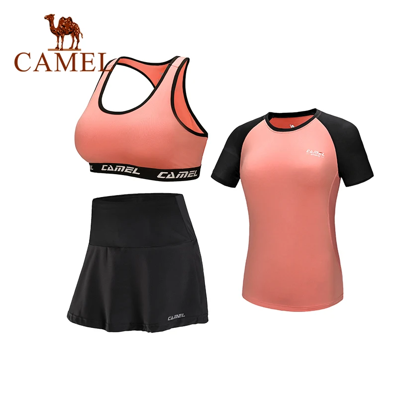 CAMEL, спортивные костюмы, спортивный костюм, 5 шт., для женщин, зимние, для бега, быстросохнущие, с длинным рукавом, для фитнеса, тенниса, юбки, леггинсы, для тренировок - Цвет: 104 Pink 3pcs