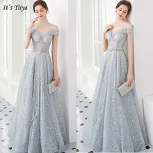 It's Yiya вечернее платье с квадратным вырезом плюс размер короткий рукав халат De Soiree с открытой спиной блесток А-силуэта женские вечерние платья V161