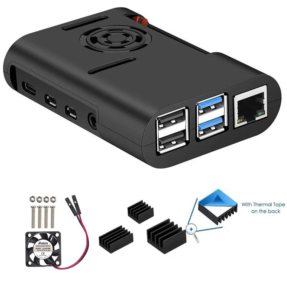 Aokin Raspberry Pi 4 Чехол для Raspberry Pi чехол с охлаждающим вентилятором, Raspberry Pi 4 радиатор для Raspberry Pi 4 Модель B, Pi 4B, Pi
