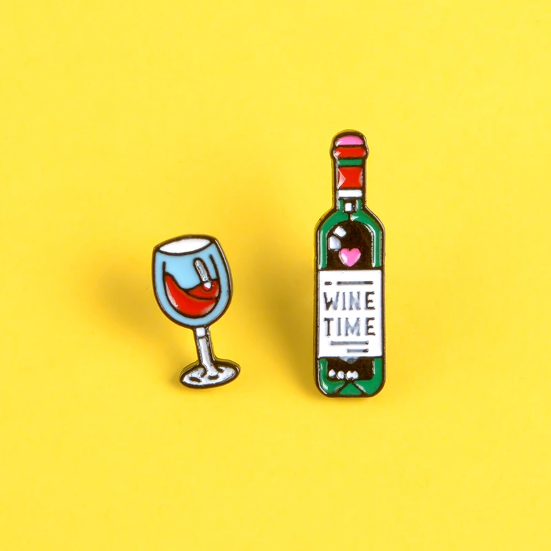 Элегантные штопор и пробка для бутылок красное вино время &quotэмалированная брошь