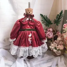 От 0 до 7 лет для маленьких девочек; сезон осень-зима; красное бархатное платье с длинными рукавами; турецкий стиль; платье принцессы в стиле Лолиты для девочек; повседневное рождественское праздничное платье