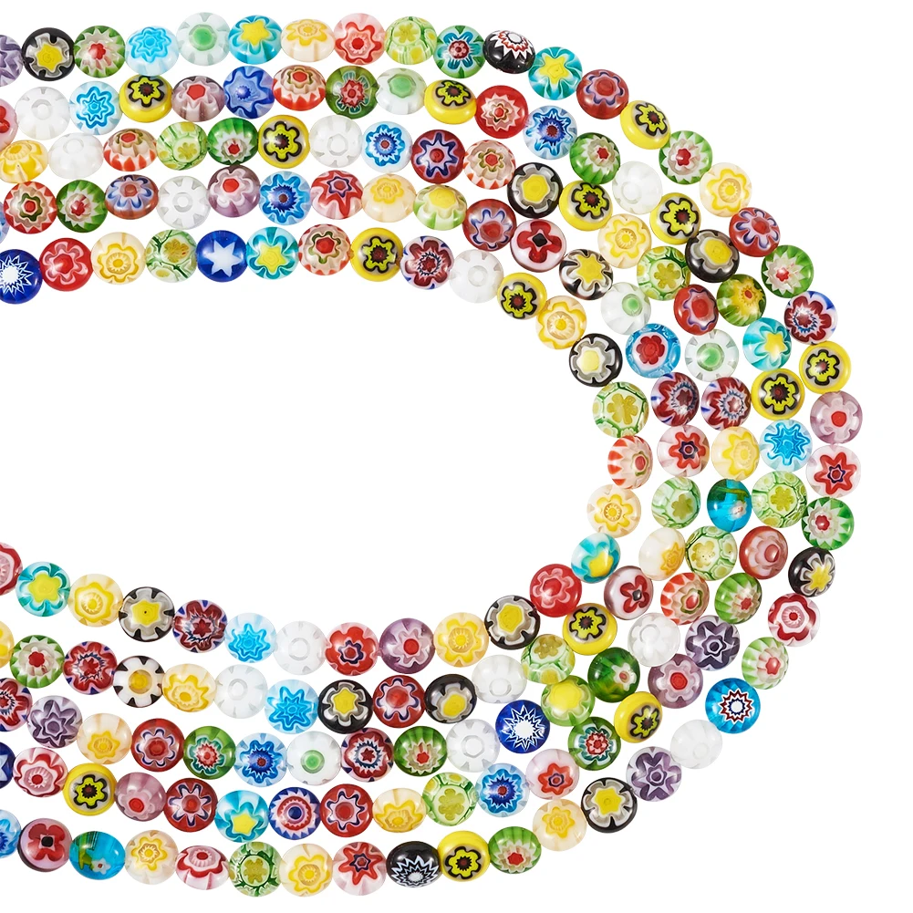 

5 Strands 6/8/10mm Mixed Flower Flat Round Lampwork Glass Beads For Jewelry Making Bracelet DIY Jewelry Findings Accessories