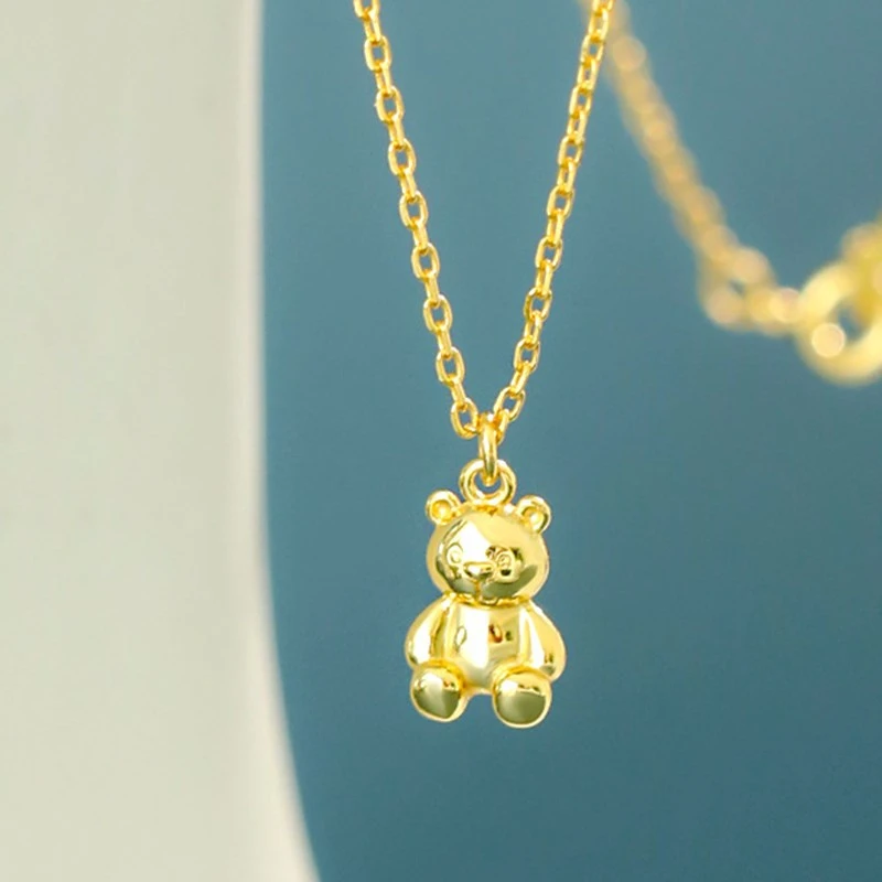 YIZIZAI Gold Color Necklaces For Women Cute Bear Pendants Link Chain Necklace Plata De Ley Collares Mujer Jewelry
