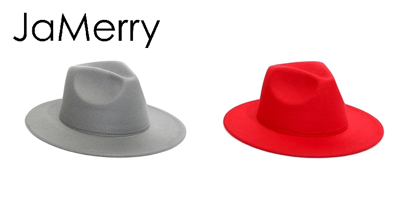 JaMerry винтажная шерстяная Фетровая Шляпа Fedora с широкими большими полями, женская элегантная Осенняя Зимняя шляпа-федора, одноцветная шляпа от солнца, женские шляпы