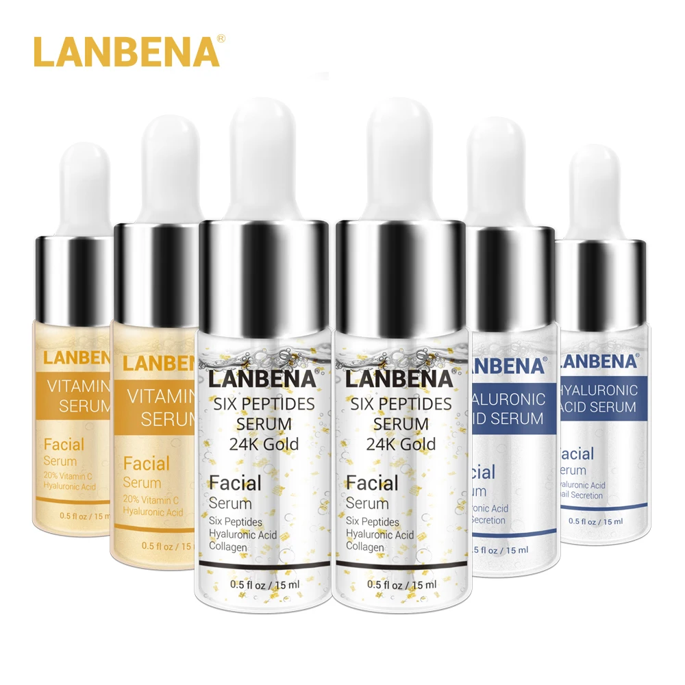 LANBENA 24K Gold Six сыворотка с пептидами Витамин С+ Гиалуроновая кислота антивозрастной крем для лица увлажняющий отбеливающий Уход за Кожей акне 6 шт