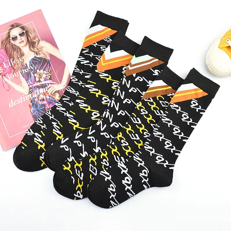 Модные трендовые женские уличные носки в стиле Харадзюку, мужские хлопковые носки в стиле хип-хоп с буквенным принтом, длинные носки унисекс для скейтборда