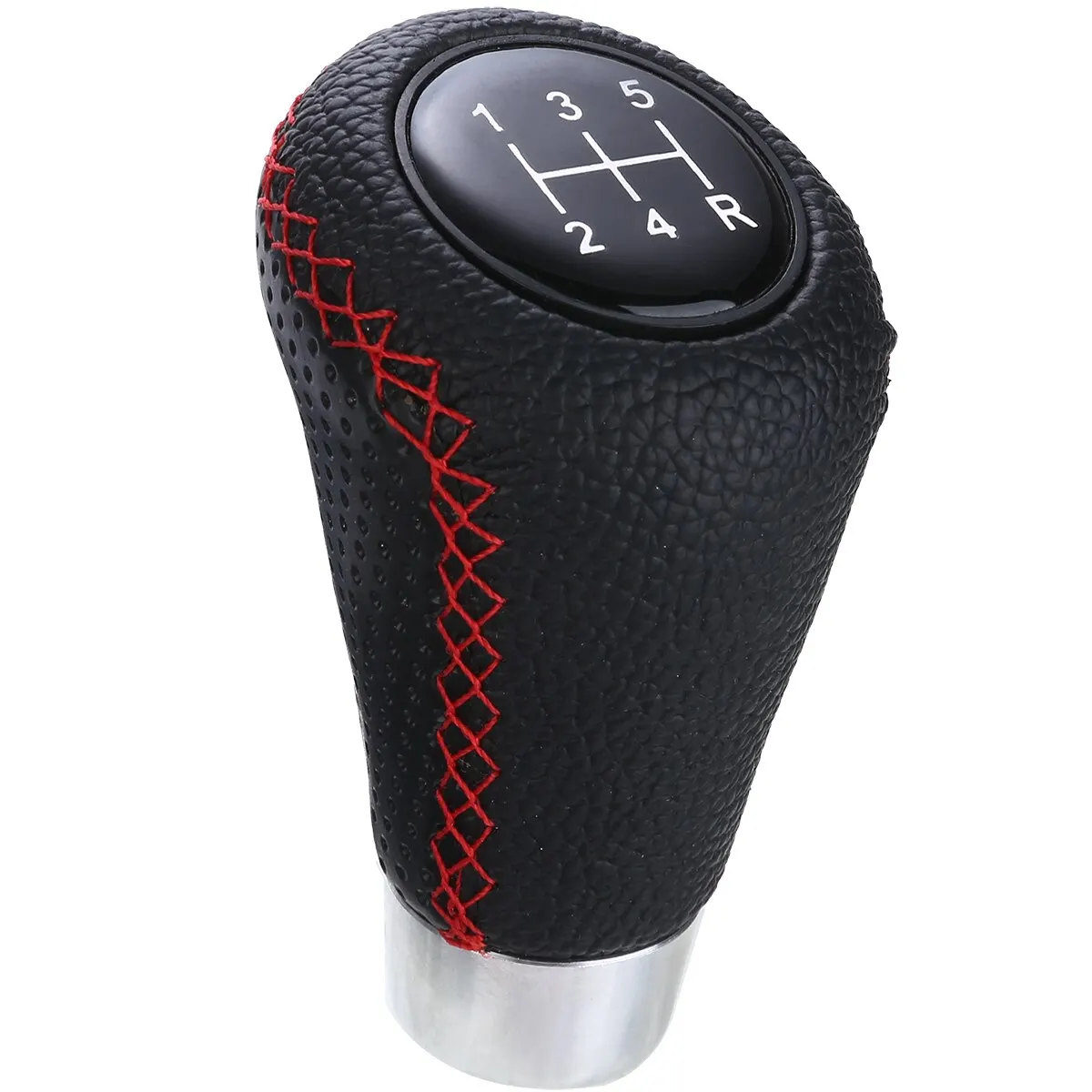 5 Speed Genuine Leather Gearstick Head Knob Red Stitch Car Gear Stick Shift Knob Universal Manual for Car Interior Accessory