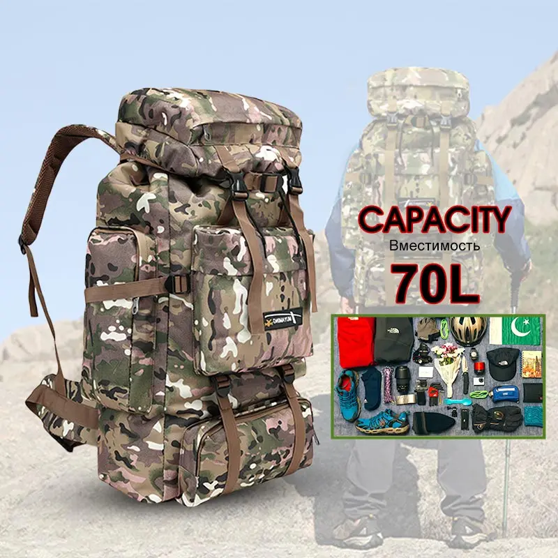 

70L Outdoor Backpack Molle Military Tactical Backpack Rucksack Men Sports Bag Waterproof Camping Hiking Backpack For Travel