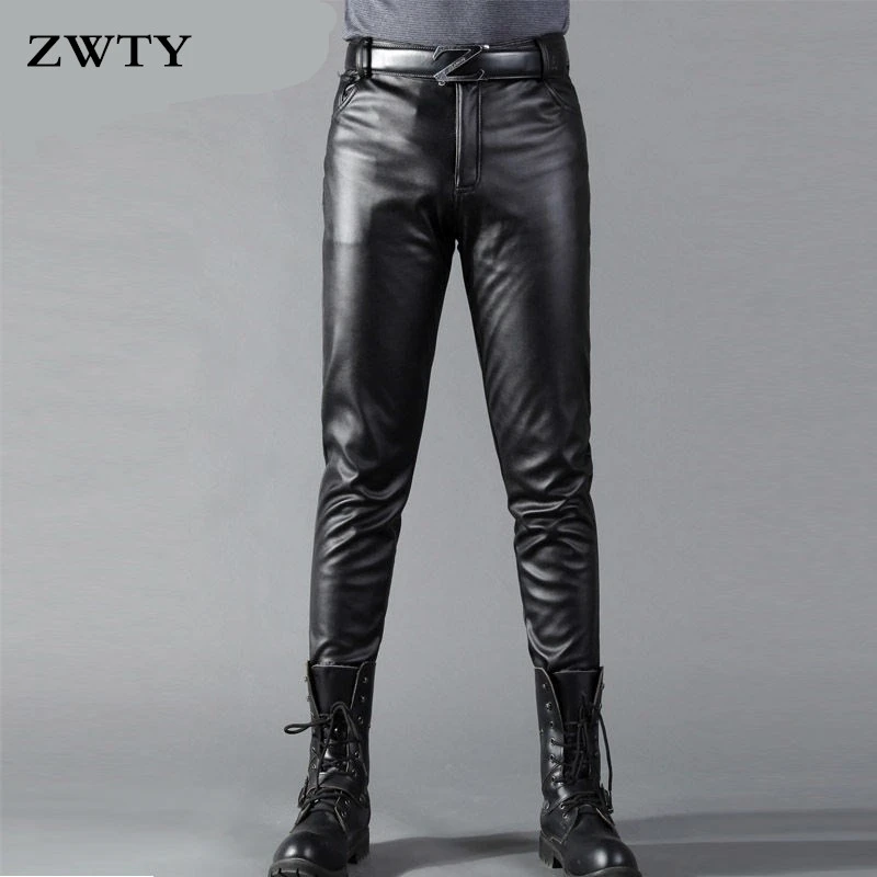 ZWTY Pantalones elásticos ajustados de cuero sintético para hombre, pantalón  de negocios, color negro, brillante| | - AliExpress