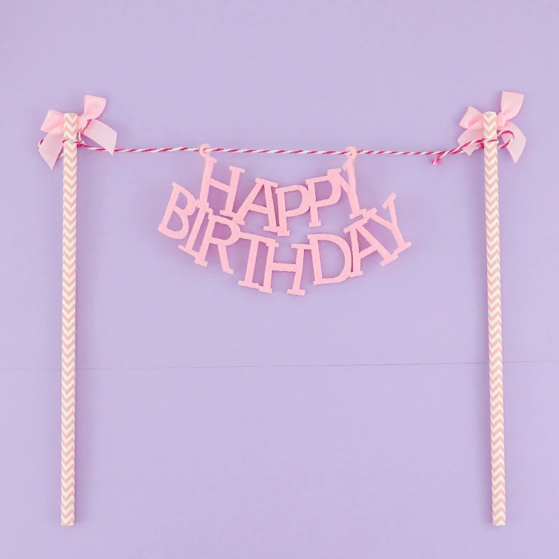 pink Cakelove 1 шт. бант с днем рождения торт Топпер флаг на день рождения, детский душ дети украшение для вечеринок принадлежности - Цвет: pink