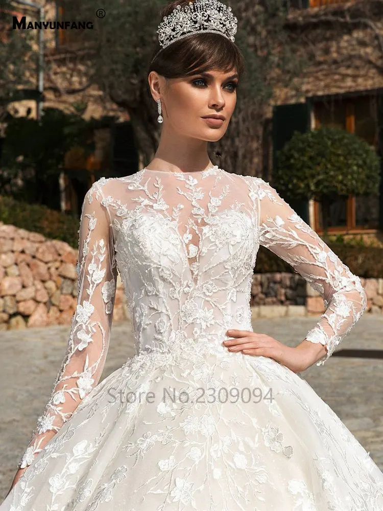 MANYUNFANG свадебное платье с высоким воротом и длинным рукавом vestidos de novia, кружевное платье для свадьбы, горячая Распродажа abendkleider, платье невесты