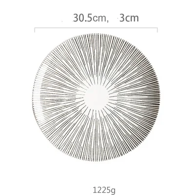 KINGLANG, японское тисненое Черное и белое блюдо, тарелка для фруктового салата, большая тарелка в стиле ретро, тарелка для ресторана отеля - Цвет: 30cm Plate C