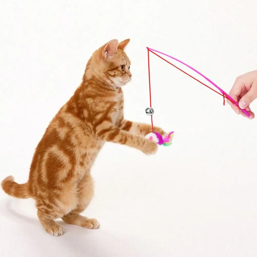 1PC Cat Interactive Toy Stick Teaser Feather Wand Funny Rod Cat Wand Toys for Cats Plastic Artificial Interactive Stick Cat Toy