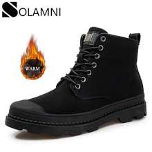 Теплые зимние мужские ботинки; кожаные ботильоны с мехом и плюшем; Мужская Рабочая обувь со стальным носком; Черные Ботинки martin в стиле милитари; обувь на платформе; большие размеры