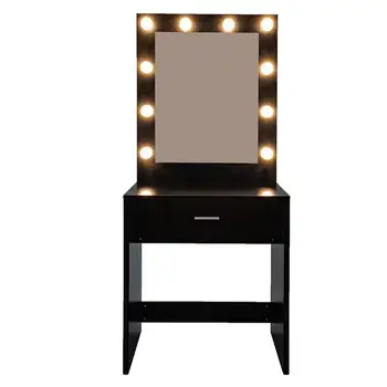 

With a Light Cannon Large Mirror Single Drawer Dressing Table Black，ship from US drop shipping