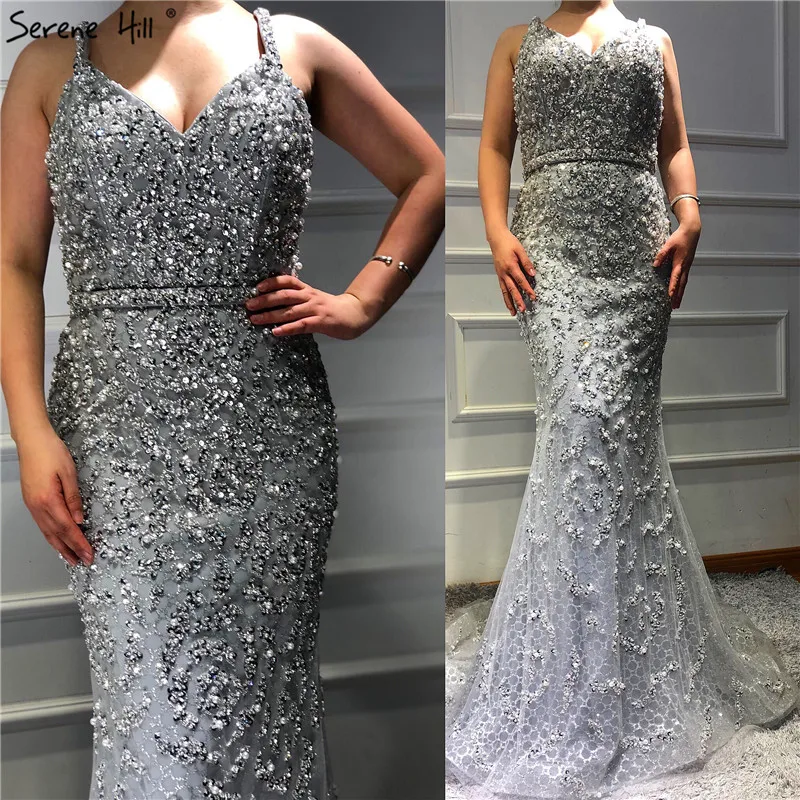 Serene Hill V-Neck Mermaid Sexy Evening Dress Dubai Luxury Sleeveless Full Beadings Cocktail Formal Party Gown CLA60729