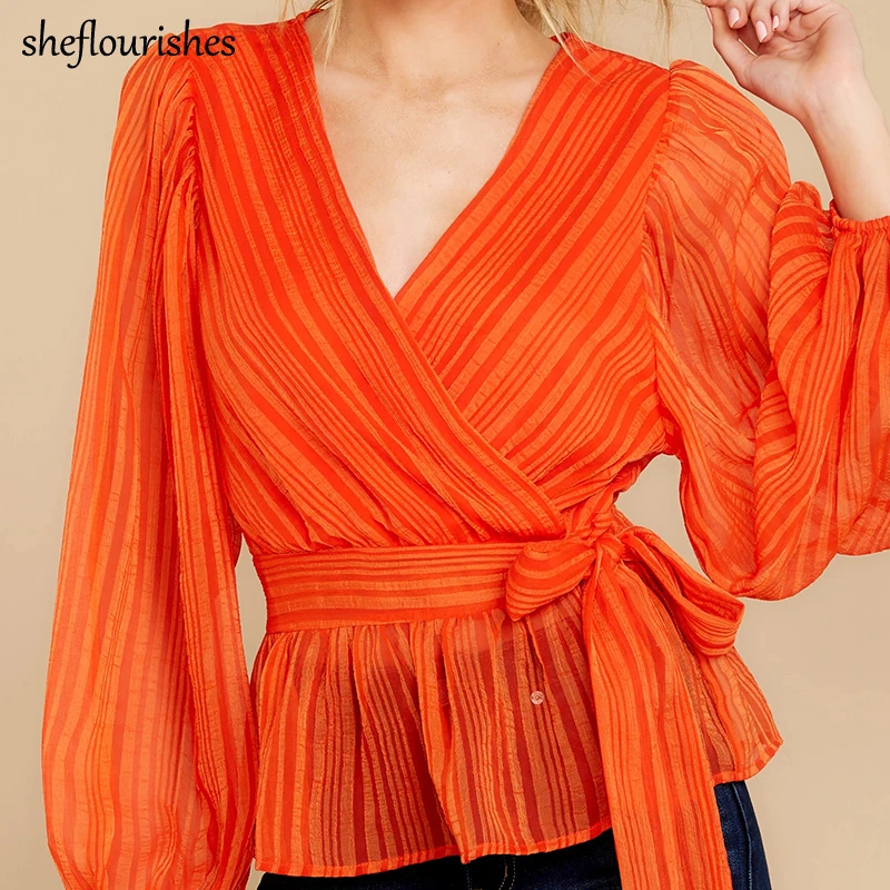 orange chiffon shirt