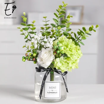 

Erxiaobao Pink White Gypsophila Red Rose Artificial Flowers Hydrangea Baby's Breath Silk Fake Flower Bouquet for Wedding Bridal