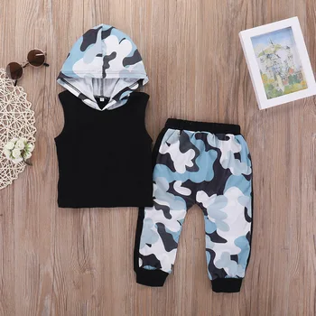 

PatPat 2020 Spring and Summer New Camo Print Sleeveless Hoodie and Pants Set Baby & Toddler Boy Sets