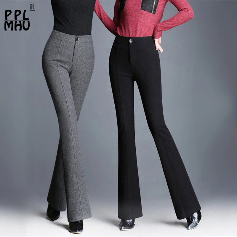 

Women's slim high waist micro bell bottom pants new thickening suit stretch straight trousers fashion pants Button Legging