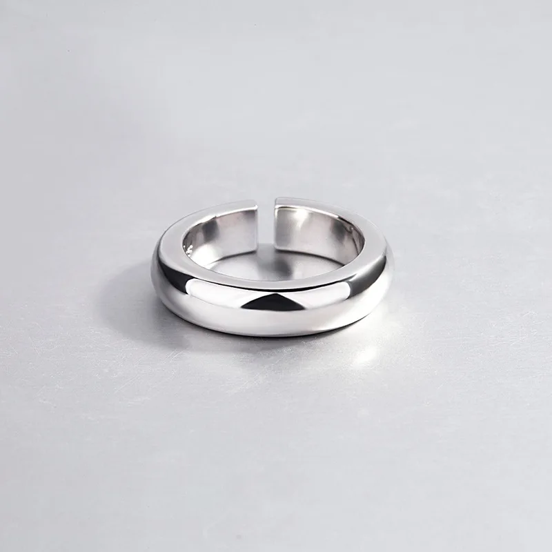

Korean-style S925 Sterling Silver Ring Women's INS-Style Simple Cool Shiny Side Aperture Adjustable Rings Customizable