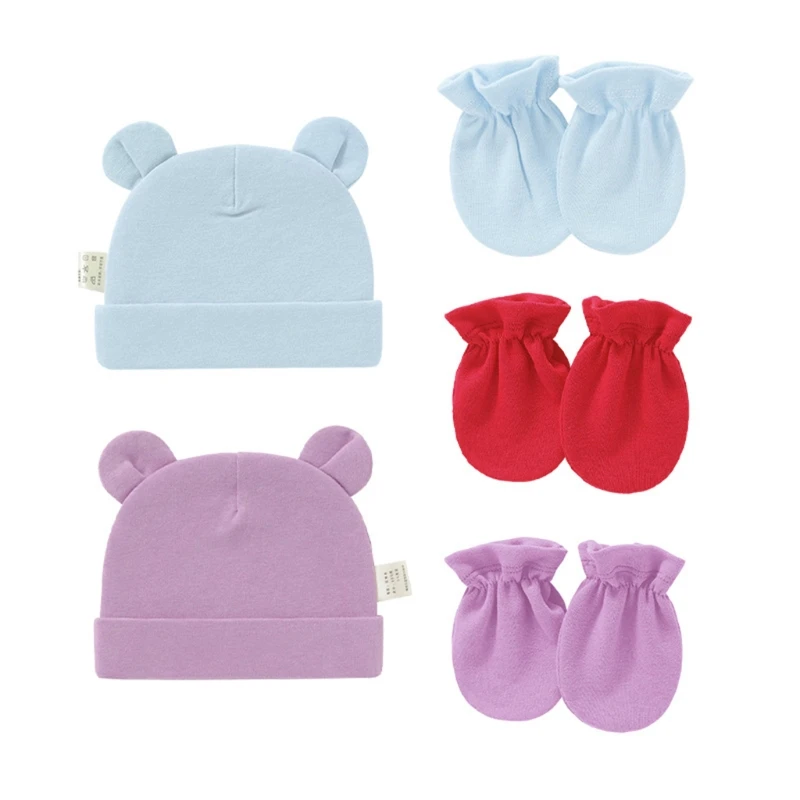 Cotton Baby Gloves Soft Anti Scratching Newborn Mittens+ Hat+Foot Cover Set Baby Warm Bonnet Beanies Caps Socks Baby Shower Gift baby accessories box