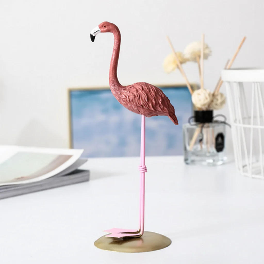 Pink Standing Flamingo Birds Statue Collectiable Figurines Garden Ornament for Lawn Patio Pond Grassland