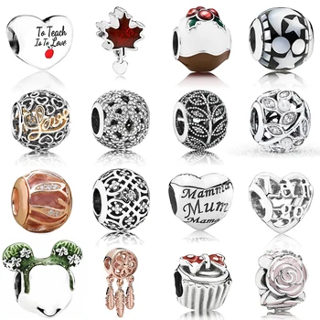 

2019 NEW 100% 925 Sterling Silver Rose Gold Dream Catcher Plaid Cute Animal Fit DIY Charm Bracelet Fashion Original Jewelry Gift