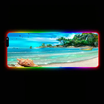 

Beach Palm Landscape RGB Gaming Mouse Pad Large Computer MousePad Gamer XXL Mousepad LED Backlight Mause Pad Keyboard Desk Mat
